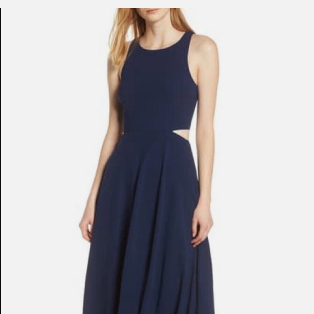 Ali & Jay Navy Cut Out Maxi Evening Dress Size XL NWOT formal hight low gown